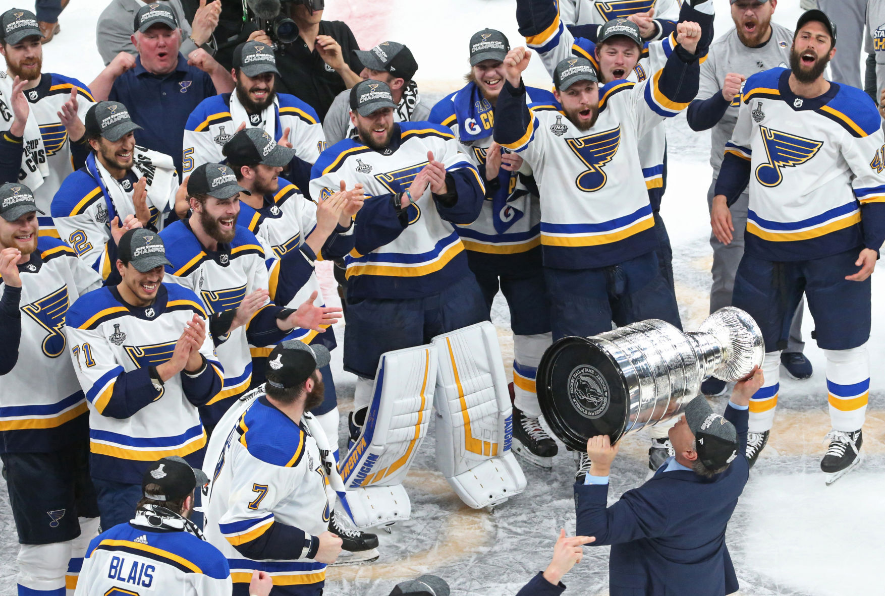 Blues celebrate after taking the Stanley Cup